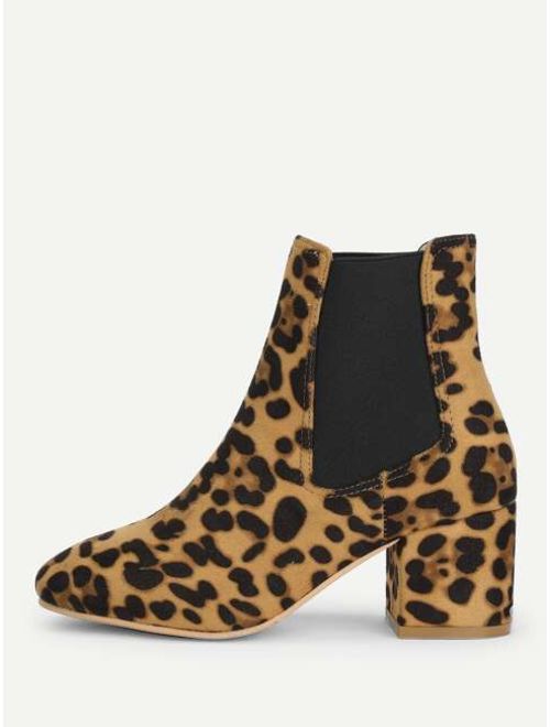 Elastic Leopard Ankle Boots
