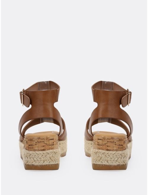 Single Band Buckled Ankle Jute Low Wedge Sandals