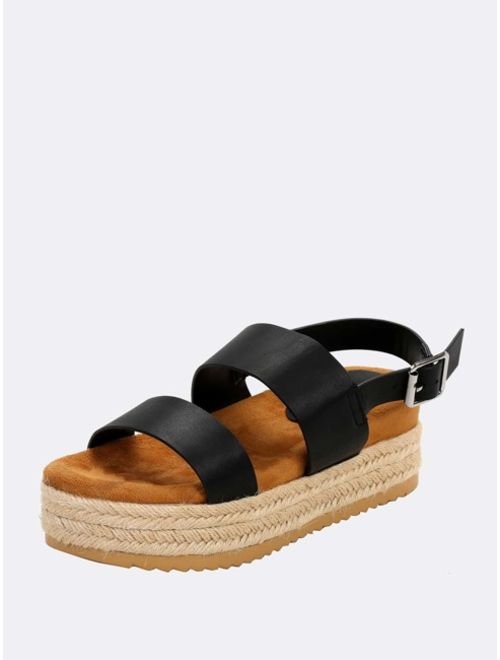 Jute Wrapped Flatform Double Band Buckled Sandals