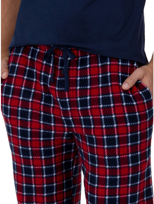 Fruit of the Loom Men's Short Sleeve Crew Neck Top and Fleece Pajama Pant Set