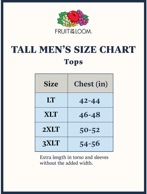 Fruit of the Loom Tall Men's Classic White V-Neck T-Shirts, 6 Pack