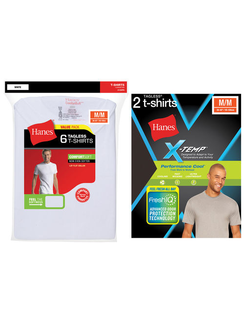 Hanes Men's 6+2 Bonus Pack, White and Dyed Crewneck T-Shirt