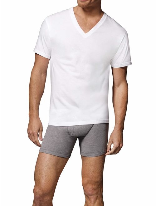 Hanes Mens' White V-Neck T-Shirt, 6 + 1 Bonus Pack
