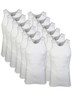 Mens Premium Cotton Ribbed White A-Shirt, 12-Pack