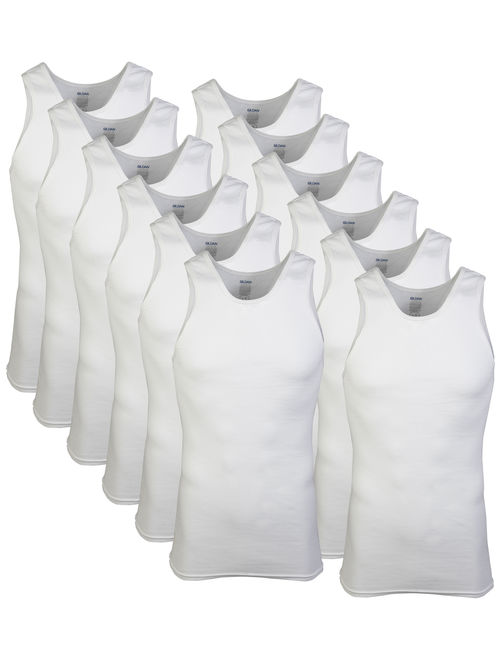 Gildan Mens Premium Cotton Ribbed White A-Shirt, 12-Pack