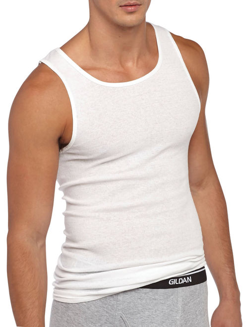 Gildan Mens Premium Cotton Ribbed White A-Shirt, 12-Pack