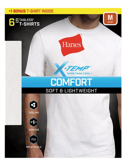 Hanes Mens' X_Temp Comfort Cool White Crew T-Shirt, 5 + 1 Bonus Pack