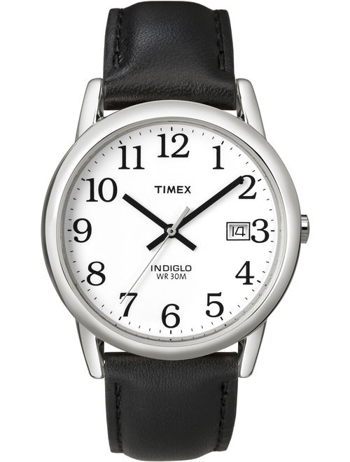 Timex Men's Easy Reader Date 35mm Black/Silver Leather Strap Watch