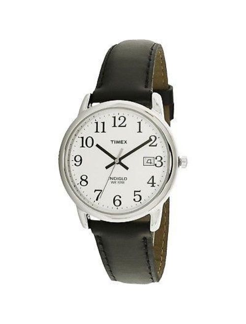 Timex Men's Easy Reader Date 35mm Black/Silver Leather Strap Watch