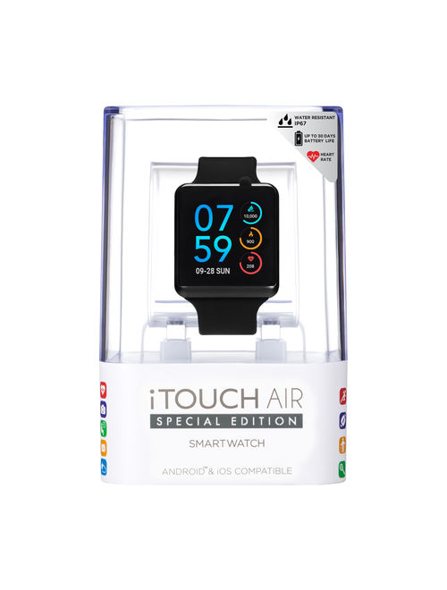 iTouch Air Special Edition Silicone Strap Smartwatch with Pedometer - Black/Black (41mm)