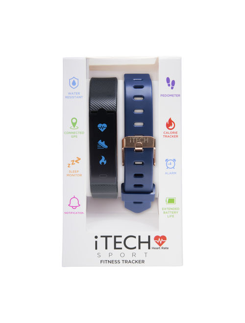 iTech Sport Activity Tracker with Interchangeable Strap, Black/Navy