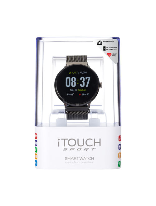iTouch Sport Mesh Strap Smartwatch with Pedometer - Black Mesh
