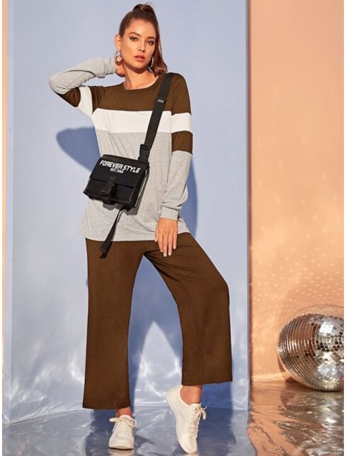 Shein Color Block Longline Pullover & Sweatpants Set Without Bag