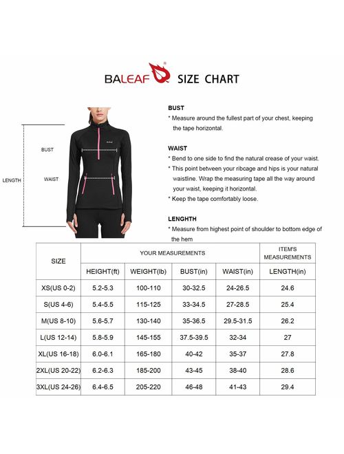 BALEAF Women's Thermal Fleece Half Zip Thumbholes Long Sleeve Running Pullover