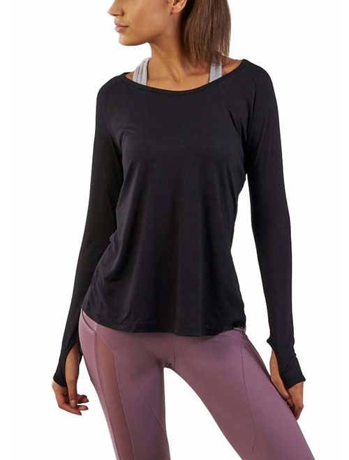 TR Ladies Fit Active Fitness Gym & Sports Wicking Performance Laser Cut Scoop Neck Long Sleeve Top