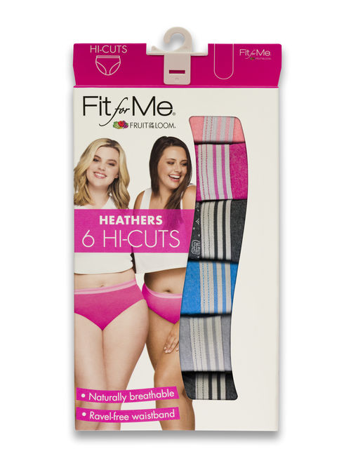 Fit for Me by Fruit of the Loom Fit for Me Women's Plus Heather Assorted Cotton Hi-Cut Underwear, 6 Pack