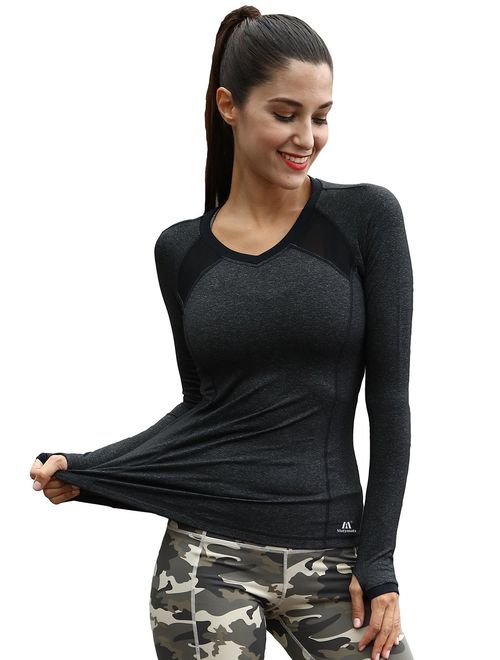 Dry Fit Running T-Shirts with Thumbholes Long Sleeve Compression Thermal Workout Tops for Women