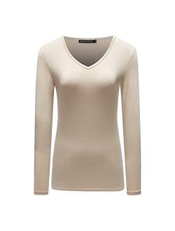 OThread & Co. Women's Long Sleeve T-Shirt V-Neck Basic Layer Spandex Shirts
