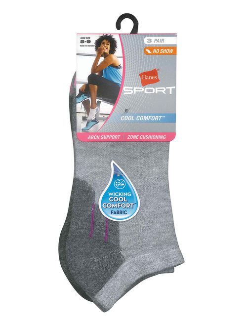 Hanes womens cool comfort sport no show socks, 6 pair