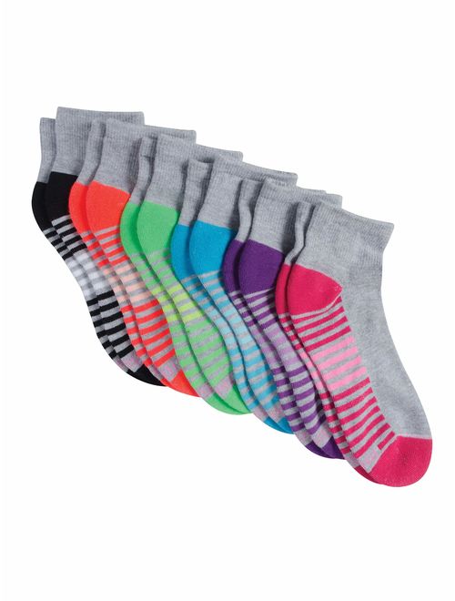Hanes Women's Cool Comfort Sport Ankle Socks, 6 Pack, Grey with Colors, 5-9