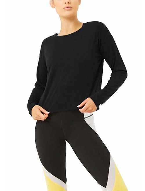 Bestisun Long Sleeve Workout Clothes Yoga Tops Cute Activewear Backless Shirts for Women