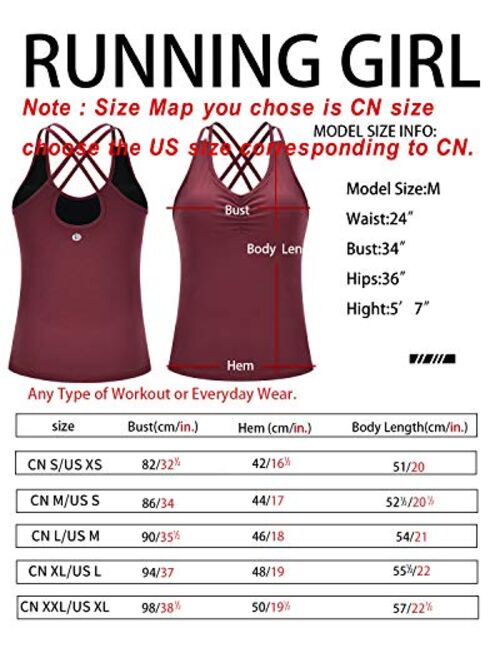 RUNNING GIRL Yoga Tank Tops for Women Built in Shelf Bra B/C Cups Strappy Back Activewear Workout Compression Tops