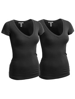 Emmalise Women's Short Sleeve T Shirt V Neck Tee Junior and Plus Sizes