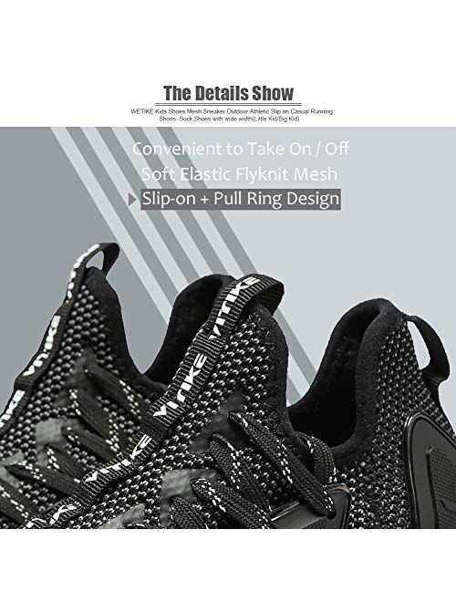 WETIKE Kids Shoes Boys Girls Sneakers Running Tennis Wrestling Athletic Gym Shoes Slip-on Soft Knit Sock Shoes