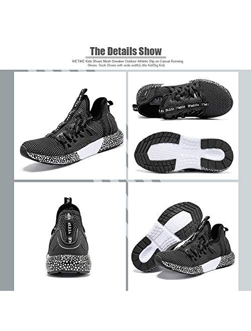 WETIKE Kids Shoes Boys Girls Sneakers Running Tennis Wrestling Athletic Gym Shoes Slip-on Soft Knit Sock Shoes