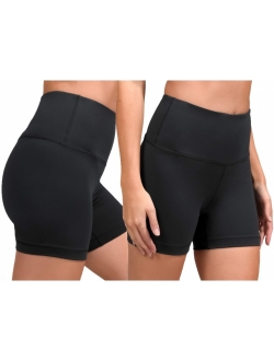 High Waist Power Flex Yoga Shorts - Tummy Control Biker Shorts for Women 2 Pack