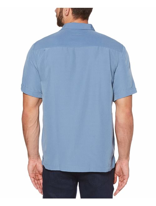 Cubavera Men's Short Sleeve Tri-Color Panel Woven Button-Down Shirt W/Pocket