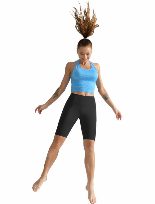 Cadmus Womens High Waist Workout Running Compression Shorts with Pocket
