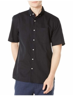 Isle Bay Linens Men's Standard Fit Short Sleeve Linen Cotton Button-Down Shirt