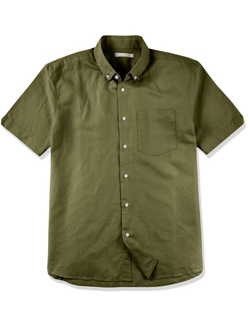 Isle Bay Linens Men's Standard Fit Short Sleeve Linen Cotton Button-Down Shirt