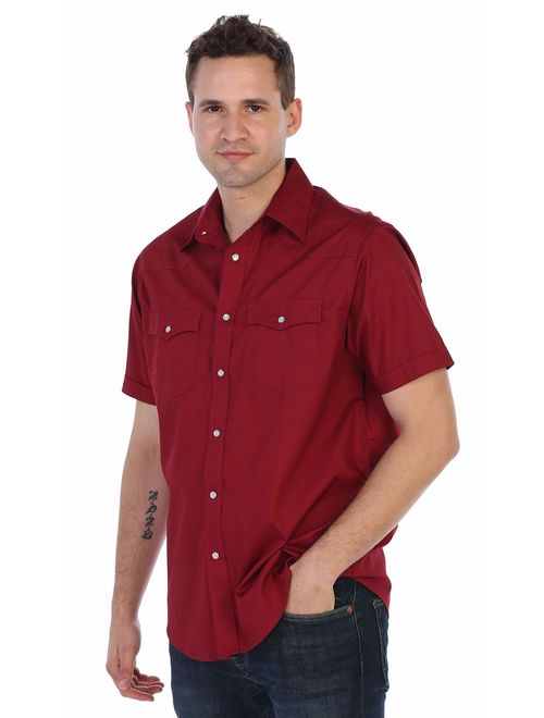 Gioberti Mens Casual Western Solid Short Sleeve Pearl Snaps Shirt