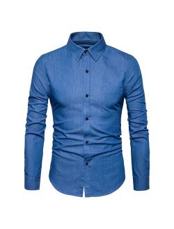 SIR7 Men's Casual Long Sleeve Lightweight Denim Shirt 100% Cotton Button Down Dress Shirts