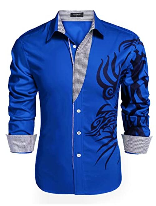 COOFANDY Men's Print Button Down Dress Shirt Fashion Long Sleeve Casual Shirts