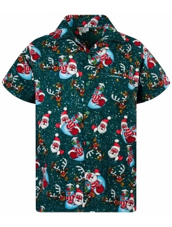 V.H.O Funky Hawaiian Shirt Men Short-Sleeve Front-Pocket Christmas Designs