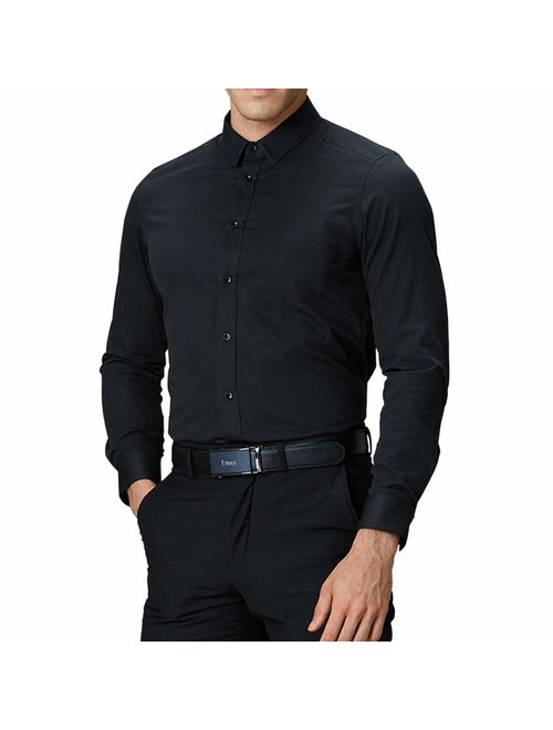 LOCALMODE Men's Regular Fit Cotton Easy Care Business Shirt Casual Solid Long Sleeve Button Down Dress Shirts