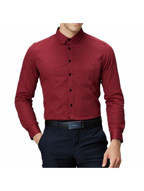 LOCALMODE Men's Regular Fit Cotton Easy Care Business Shirt Casual Solid Long Sleeve Button Down Dress Shirts