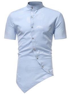 HOP Men's Casual Irregular Hem Slim Fit Button Down Dress Shirt