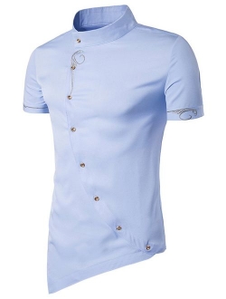 HOP Men's Casual Irregular Hem Slim Fit Button Down Dress Shirt