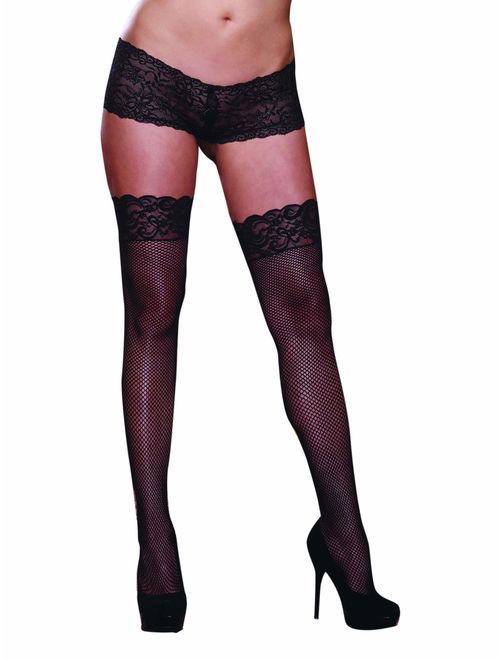 Dreamgirl Women's Plus-Size Lace Top Fishnet Thigh-High Stockings