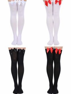 4 Pairs Women Fishnet Stockings Black Sheer Lace Thigh High Stockings High Waist Tights