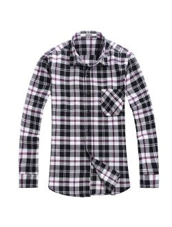 OCHENTA Men's Button Down Plaid Flannel Shirt, Long Sleeve Casual Tops