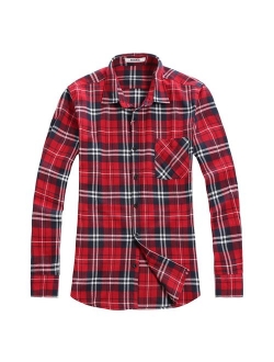 OCHENTA Men's Button Down Plaid Flannel Shirt, Long Sleeve Casual Tops