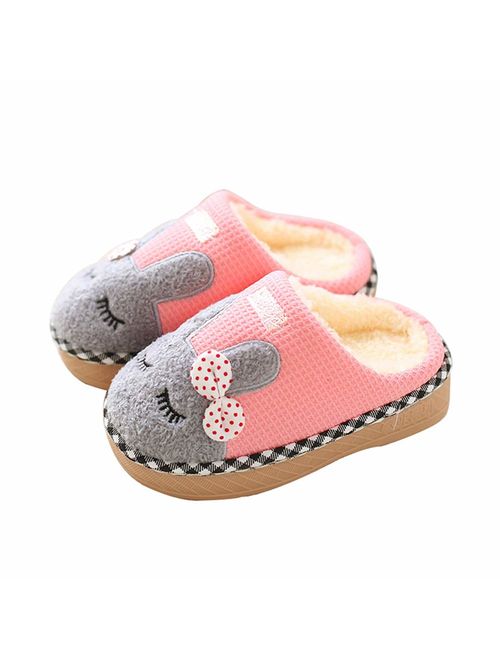 Maybolury Boys Girls Home Slippers,Kids Cute Fur Lined Warm House Slippers Winter Indoor Shoes