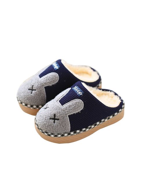 Maybolury Boys Girls Home Slippers,Kids Cute Fur Lined Warm House Slippers Winter Indoor Shoes