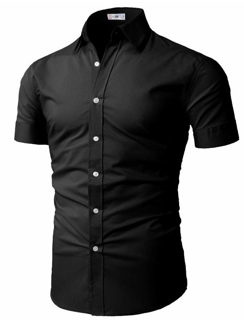 H2H Mens Dress Shirts Slim Fit Short Sleeve Business Shirt Basic Designed Breathable