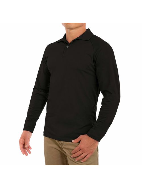 NatrE Mens Soft Fitted Fashion Solid Color Long Sleeve Casual Polo Shirt